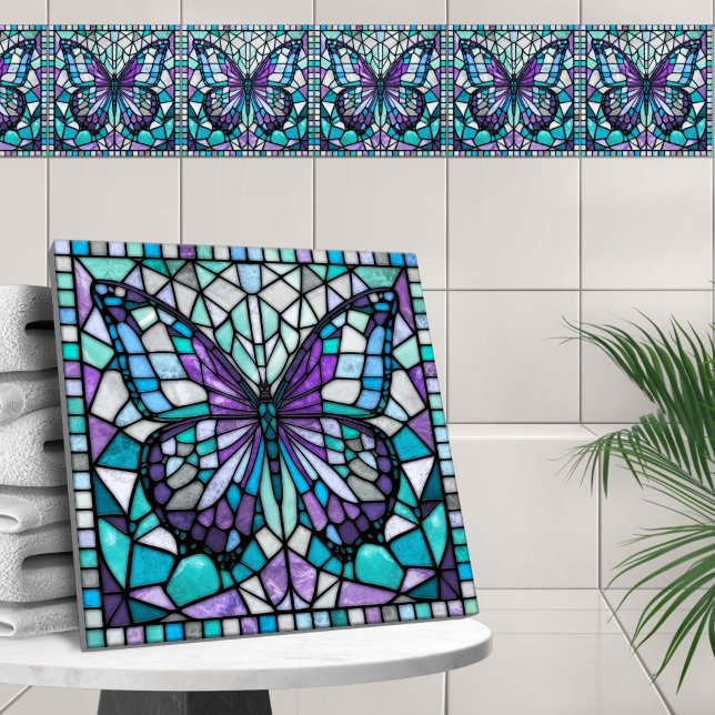 Butterfly Mosaic - Aquamarine Amethyst Kakelplatta (Skapare uppladdad)