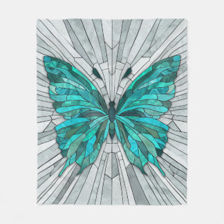 Butterfly Mosaic-Emerald Grönt och Grått Fleecefilt