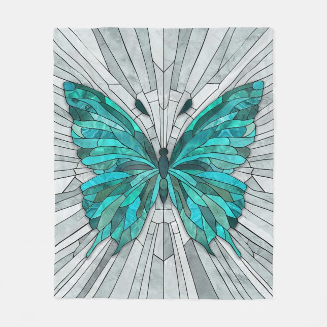 Butterfly Mosaic-Emerald Grönt och Grått Fleecefilt (Framsidan)