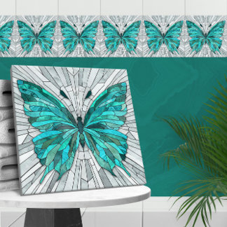 Butterfly Mosaic-Emerald Grönt och Grått Kakelplatta
