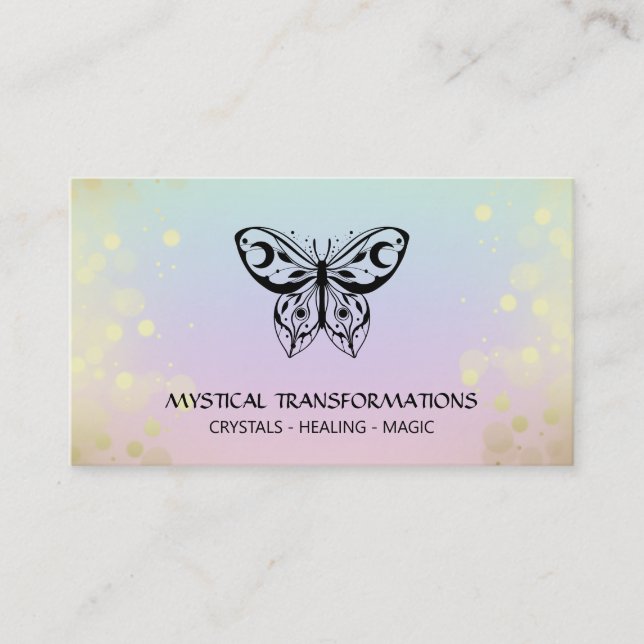 *~* Butterfly Moth Magic Boho Rainbow Pastel Visitkort (Framsida)