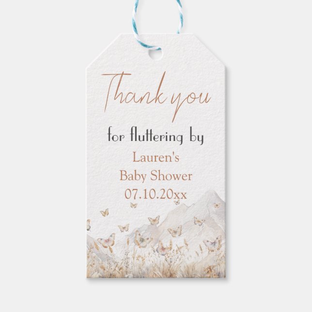 Butterfly Mountain Girl Baby Shower Tack Presentetikett (Framsidan)