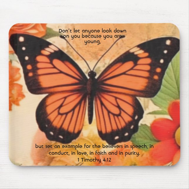 Butterfly Mouse Pad 1 Timothy 4:12 Musmatta (Framsidan)