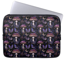 Butterfly Mushroom Floral Dark Whimsical Pattern Laptop Fodral