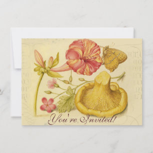 Butterfly Mushroom Flower Watercolor Paeing Inbjudningar