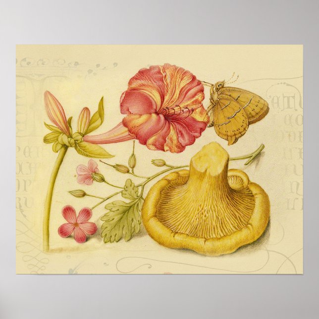 Butterfly Mushroom Flower Watercolor Paeing Poster (Framsidan)