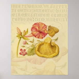 Butterfly Mushroom Flower Watercolor Paeing Poster