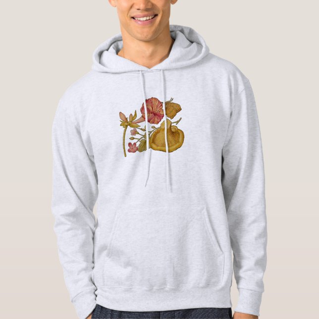 Butterfly Mushroom Flower Watercolor Paeing Sweatshirt Med Luva (Framsida)