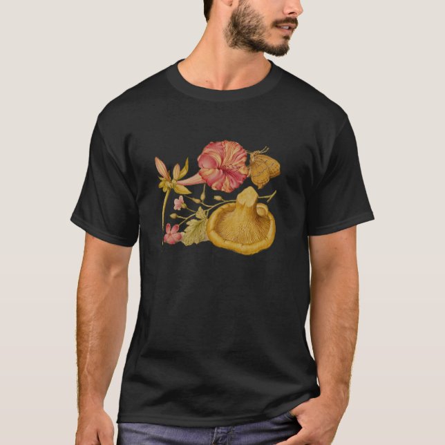 Butterfly Mushroom Flower Watercolor Paeing Tee Shirt (Framsida)