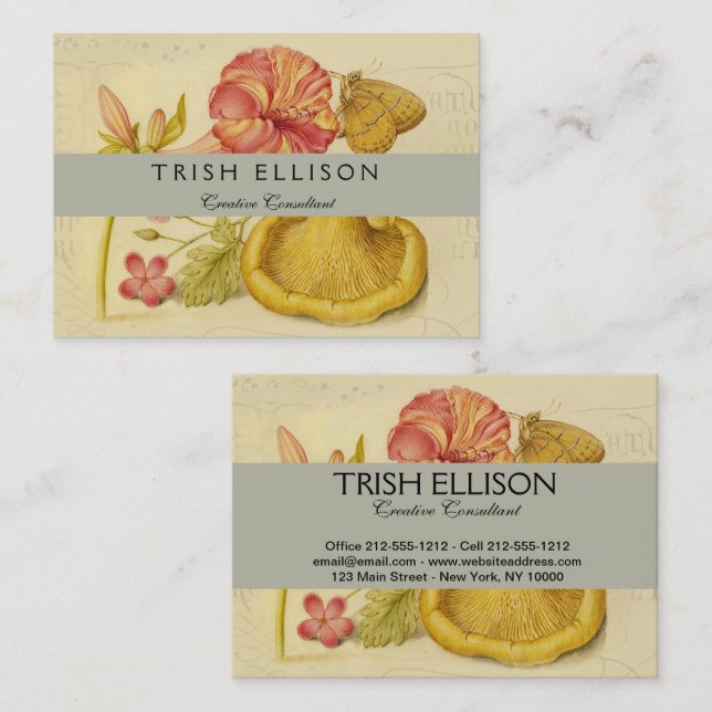 Butterfly Mushroom Flower Watercolor Paeing Visitkort (Fram/baksida)