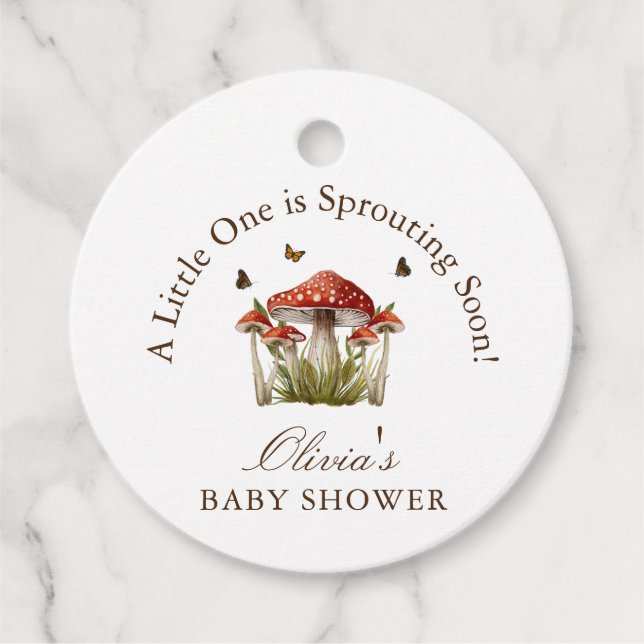 Butterfly Mushroom Theme Baby Shower Gift Gåvor Etiketter (Framsida)