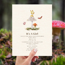 Butterfly Mushroom Woodland Natature Baby Shower Inbjudningar