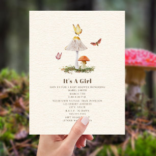 Butterfly Mushroom Woodland Natature Baby Shower Inbjudningar