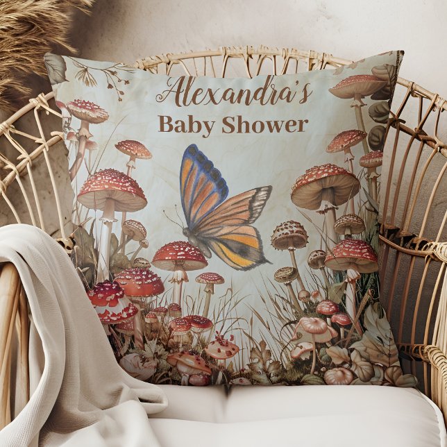 Butterfly Mushroom Woodland Natature Baby Shower Kudde (Skapare uppladdad)