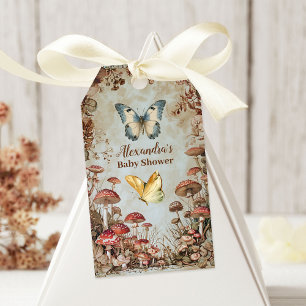 Butterfly Mushroom Woodland Natature Baby Shower Presentetikett