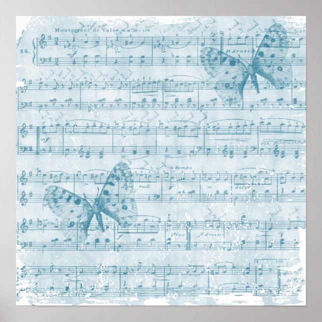 Butterfly Musical Romantik Blue Poster (Framsidan)