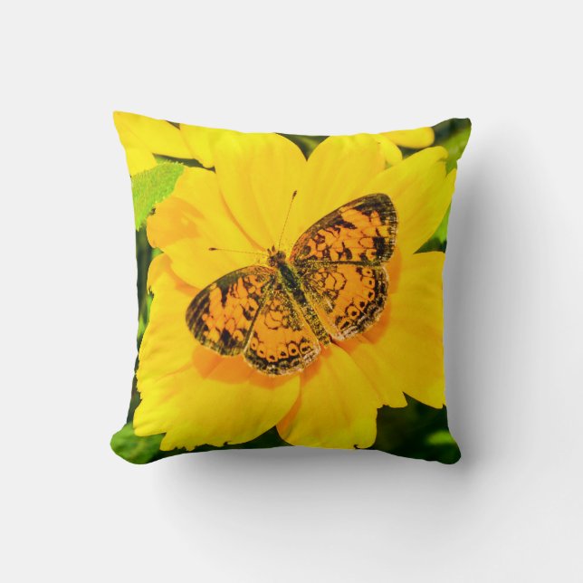 Butterfly Nature Bright Gult Poly Dekorativ kudde (Framsida)