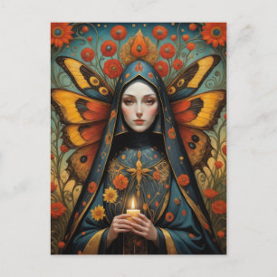 Butterfly Nun Holding Candle Vykort