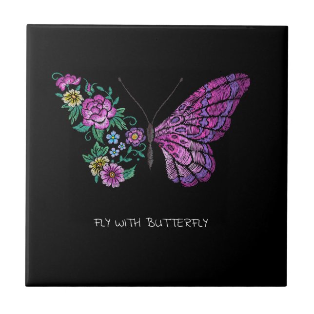 Butterfly och Blommor blommigt butterflies vingar  Kakelplatta (Framsidan)
