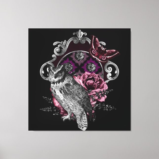 Butterfly och blommor från mörk Uggla - gotin Canvastryck (Framsida)