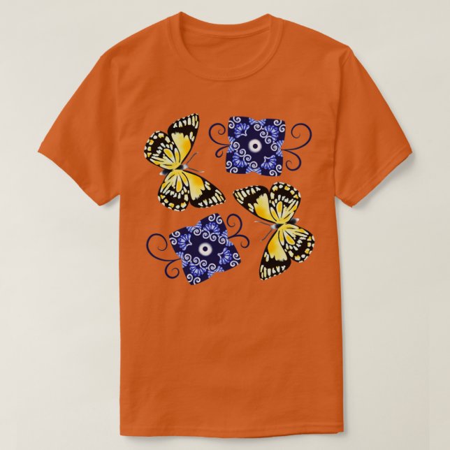 Butterfly och blue ornate t shirt (Design framsida)