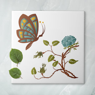 Butterfly och Blue Ro Kakelplatta