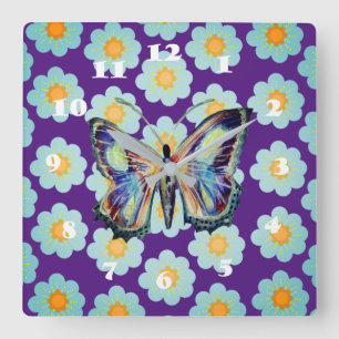 Butterfly och daisy blommor fyrkantig klocka