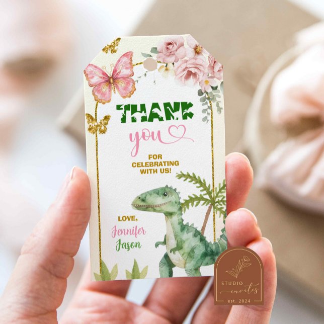 Butterfly och Dinosaurs Joint Syskon Gift Märkres Presentetikett (Skapare uppladdad)