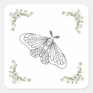 Butterfly och Flower Fyrkantigt Klistermärke