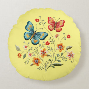 Butterfly och Flower Rund Kudde