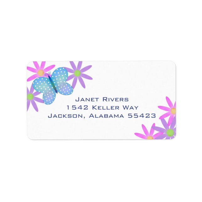 Butterfly och Flowers Adress Stickers Adressetikett (Framsidan)