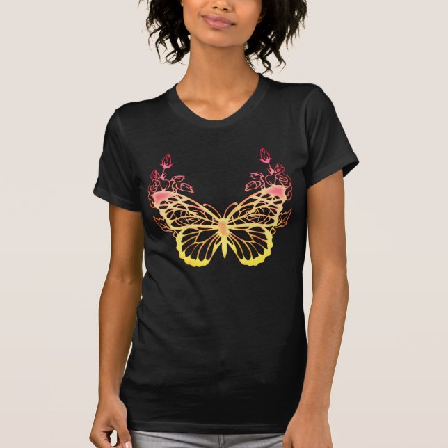 Butterfly och Flowers. Anpassningsbar Vår sommar T Shirt (Framsida)