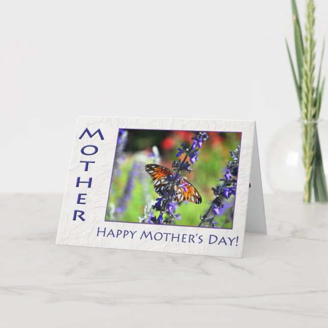 Butterfly och Flowers lycklig Mors dag Kort (Framsida)