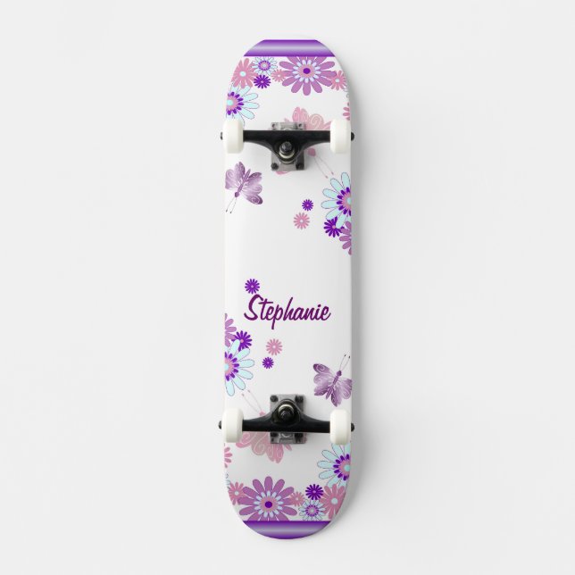 Butterfly och Flowers Old School Skateboard Bräda 18 Cm (Framsida)