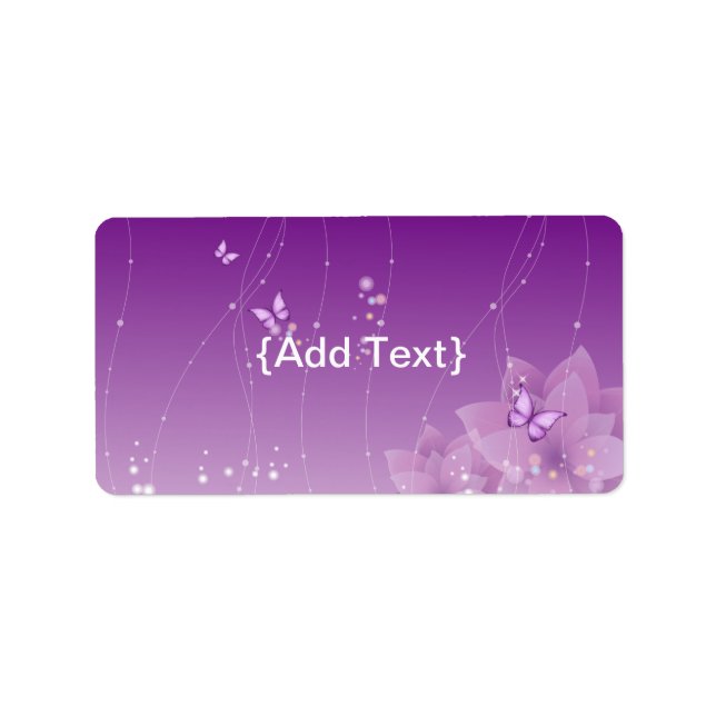 Butterfly och Lila blommor Adressetikett (Framsidan)