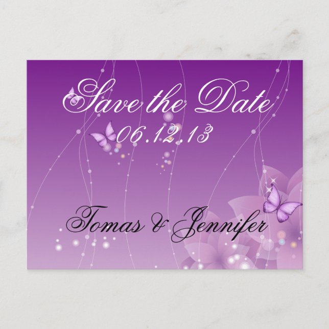 Butterfly och Lila blommor Meddelande Vykort (Framsida)