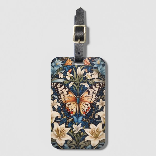 Butterfly och Lilies Botanical Bagagebricka (Framsida vertikal)