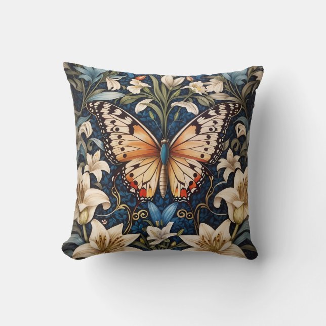 Butterfly och Lilies Botanical Kudde (Framsida)