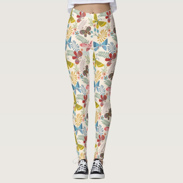 Butterfly och Löv Mönster Leggings (Framsida)