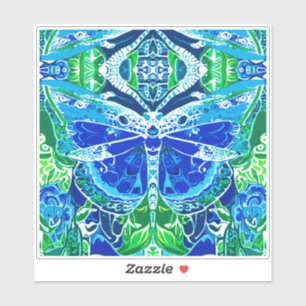 Butterfly och Medallion Batik Mönster i Blue Klistermärken