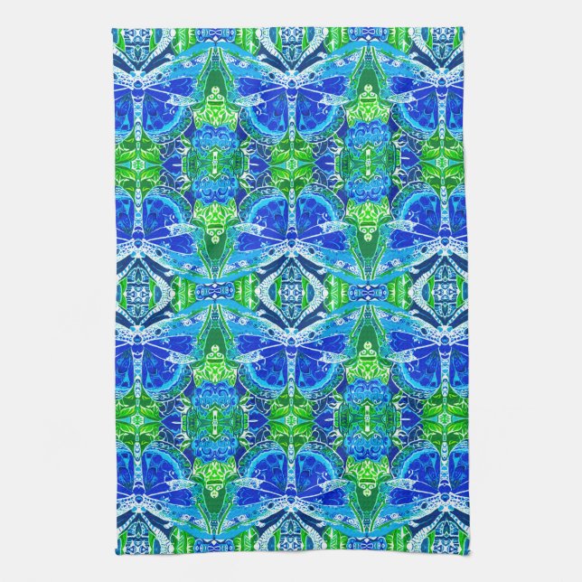 Butterfly och Medallion Batik Mönster i Blue Kökshandduk (Vertikal)