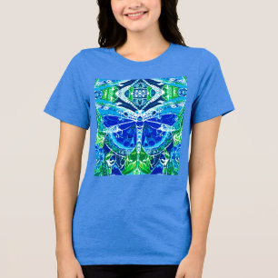 Butterfly och Medallion Batik Mönster i Blue T Shirt