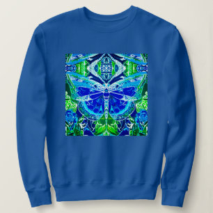 Butterfly och Medallion Batik Mönster i Blue T Shirt