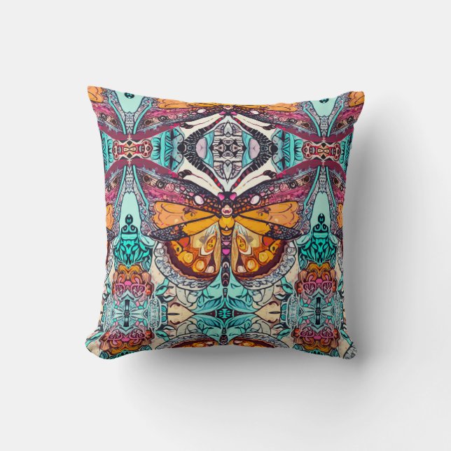 Butterfly och Medallion Batik Mönster i Orange Kudde (Framsida)