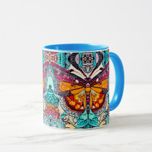 Butterfly och Medallion Batik Mönster i Orange Mugg
