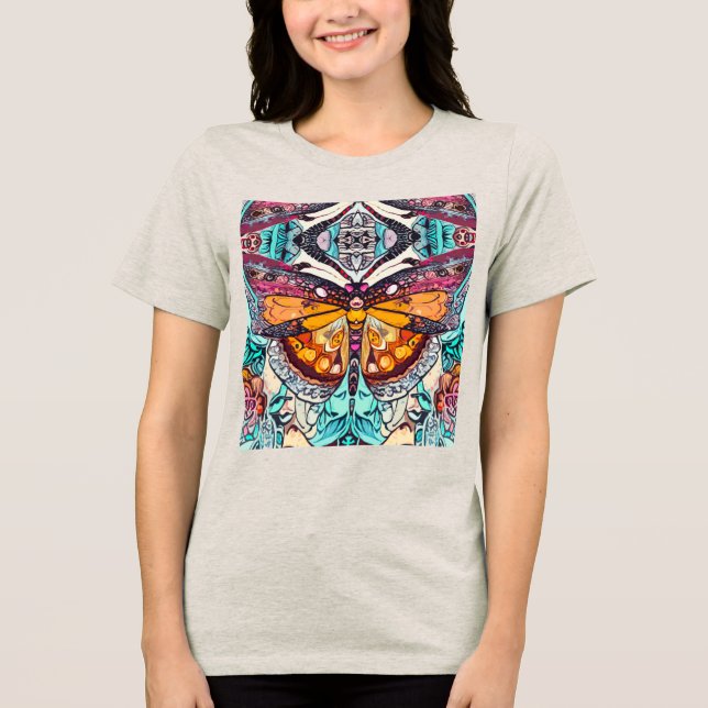 Butterfly och Medallion Batik Mönster i Orange T Shirt (Framsida)