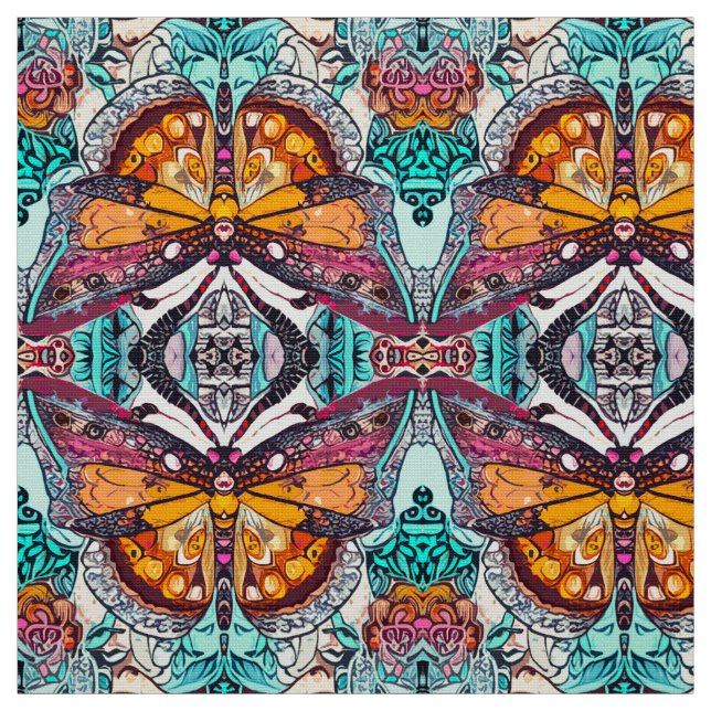 Butterfly och Medallion Batik Mönster i Orange Tyg (Provkarta)