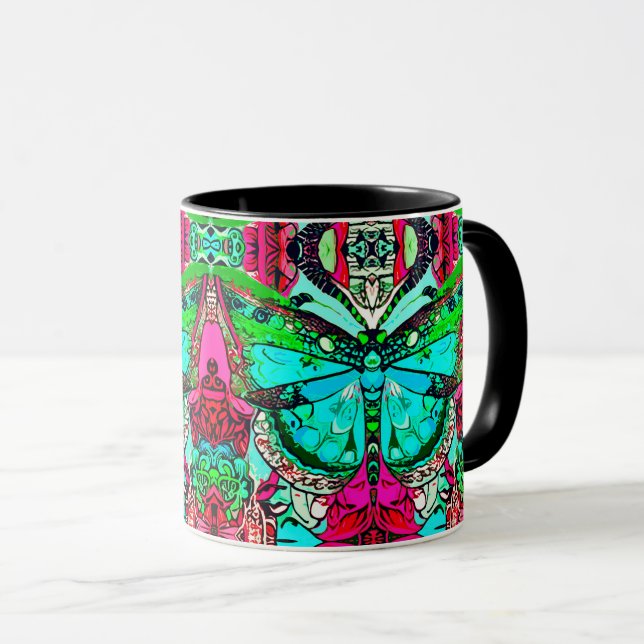 Butterfly och Medallion Batik Mönster i Turquise Mugg (Framsida höger)