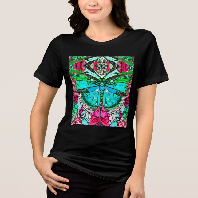 Butterfly och Medallion Batik Mönster i Turquise T Shirt (Framsida)