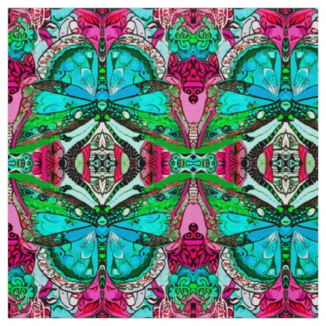 Butterfly och Medallion Batik Mönster i Turquise Tyg (Provkarta)